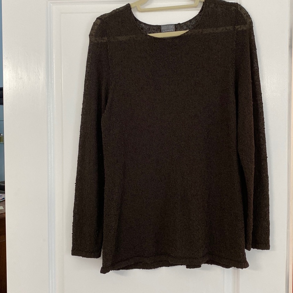 Olive green sweater top.  Slightly see through.